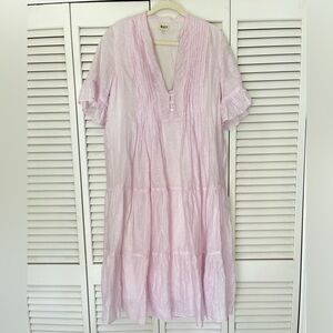 WHIT Light Pink/Purple Tiered Ruffle-Sleeve Midi Dress 100% Linen Dry Clean Only